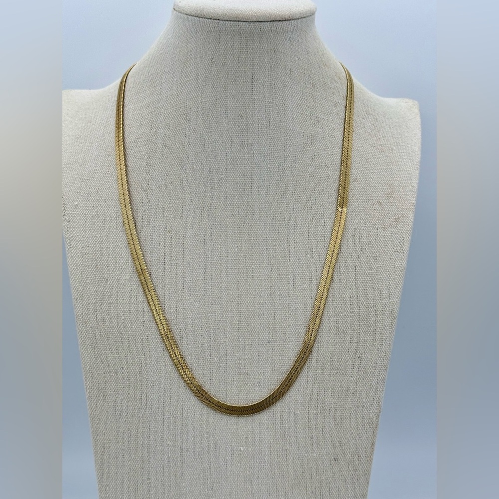 Gold Herringbone Chain‎ Necklace 24” DM Maker’s Mark Lobster Clasp Vintage Style